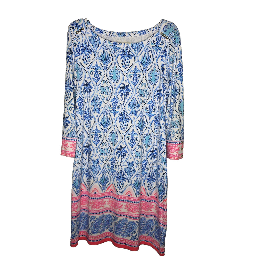 Lilly Pulitzer Womens Med Sophie Dress Resort White Isle of Tile Shift UPF 50